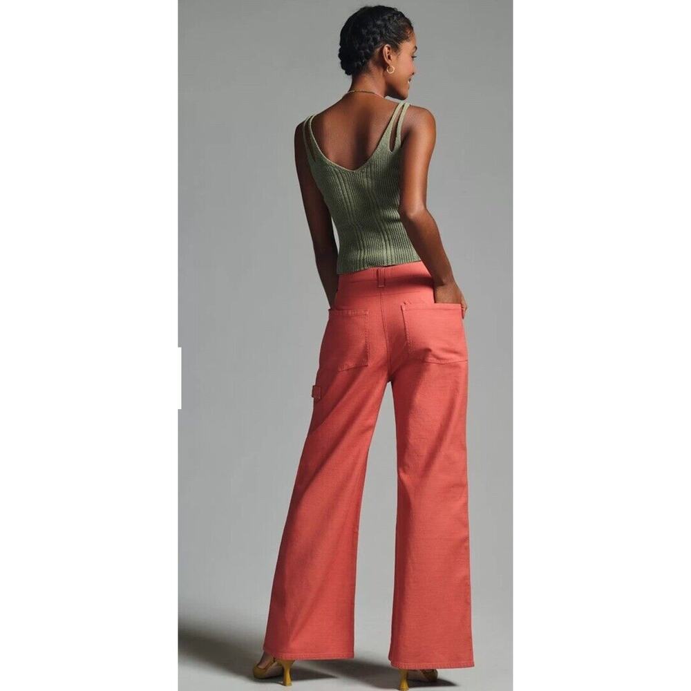 Pilcro Painted Puddle Flare Cargo Pants Womens Size 28 Burnt Orange Boho - Picture 3 of 14